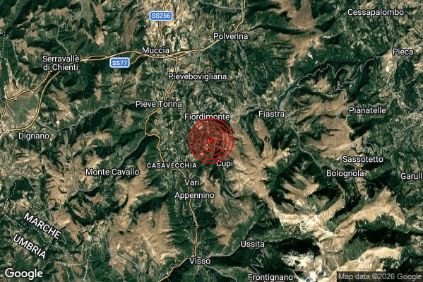 Terremoto 15:18:25 M2.4 epicentro “2 km S Fiordimonte (MC)”