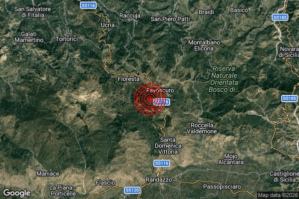 Terremoto 15:44:24 M2.6 epicentro “4 km SE Floresta (ME)”