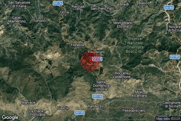 Terremoto 16:01:16 M2.3 epicentro “4 km SE Floresta (ME)”