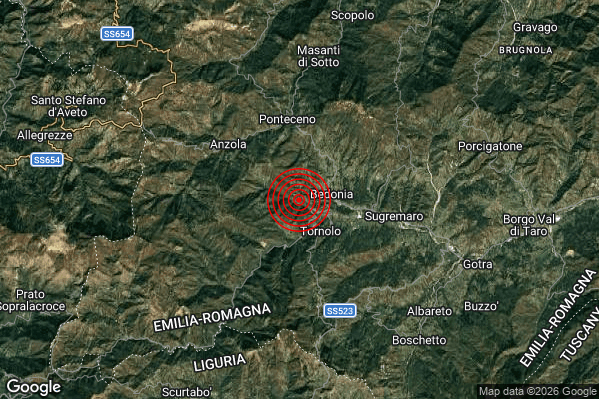 Terremoto 00:31:47 M2.0 epicentro “2 km W Bedonia (PR)” Terremoto 00:31:47 M2.0 epicentro “2 km W Bedonia (PR)”