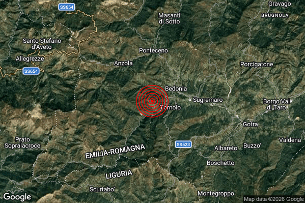 Terremoto 06:43:13 M2.5 epicentro “2 km W Tornolo (PR)” Terremoto 06:43:13 M2.5 epicentro “2 km W Tornolo (PR)”