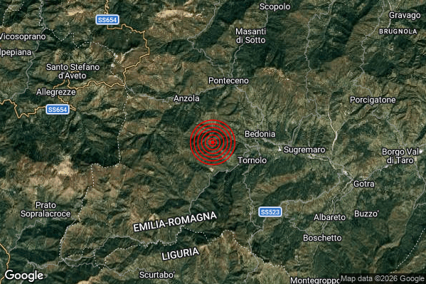 Terremoto 08:13:24 M2.4 epicentro “3 km W Tornolo (PR)” Terremoto 08:13:24 M2.4 epicentro “3 km W Tornolo (PR)”