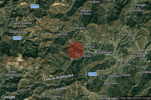 Terremoto 10:40:55 M2.4 epicentro “3 km W Tornolo (PR)” Terremoto 10:40:55 M2.4 epicentro “3 km W Tornolo (PR)”