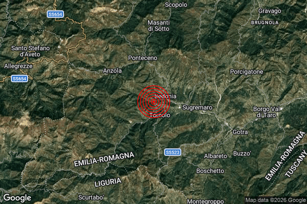 Terremoto 11:14:24 M2.9 epicentro “2 km W Bedonia (PR)” Terremoto 11:14:24 M2.9 epicentro “2 km W Bedonia (PR)”