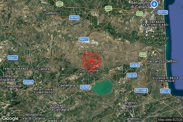 Terremoto 01:22:10 M2.1 epicentro “11 km NE Scordia (CT)” Terremoto 01:22:10 M2.1 epicentro “11 km NE Scordia (CT)”