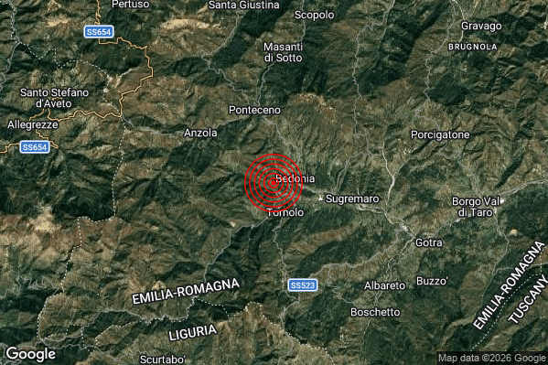 Terremoto 01:29:45 M2.1 epicentro “1 km W Bedonia (PR)” Terremoto 01:29:45 M2.1 epicentro “1 km W Bedonia (PR)”