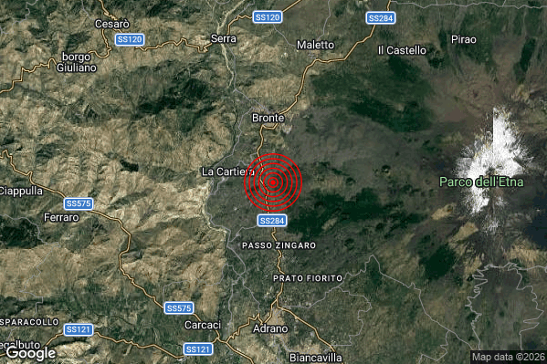 Terremoto 08:07:32 M2.1 epicentro “4 km S Bronte (CT)” Terremoto 08:07:32 M2.1 epicentro “4 km S Bronte (CT)”