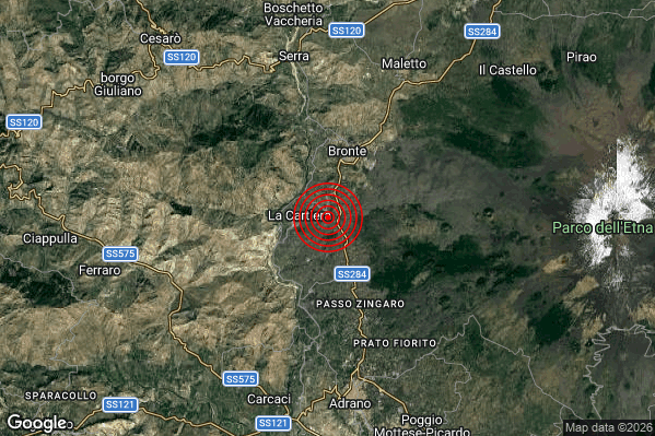 Terremoto 08:37:19 M2.4 epicentro “4 km SW Bronte (CT)” Terremoto 08:37:19 M2.4 epicentro “4 km SW Bronte (CT)”