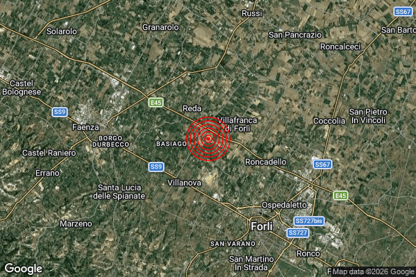 Terremoto 10:45:34 M2.5 epicentro “8 km NW Forli (FC)” Terremoto 10:45:34 M2.5 epicentro “8 km NW Forli (FC)”