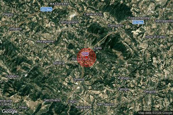 Terremoto 16:23:29 M3.0 epicentro “1 km E Acqualagna (PU)” Terremoto 16:23:29 M3.0 epicentro “1 km E Acqualagna (PU)”