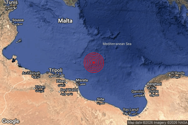Terremoto 17:16:46 M4.6 epicentro “Libya [Sea]”