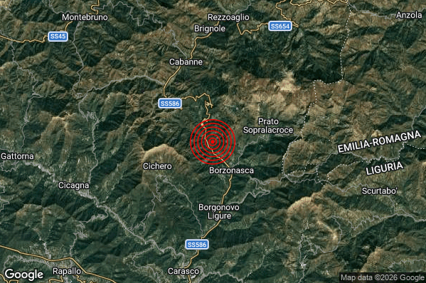 Terremoto 17:09:35 M2.3 epicentro “2 km NW Borzonasca (GE)”