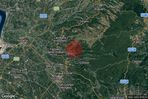 Terremoto 16:05:27 M2.1 epicentro “1 km NE Galatro (RC)”