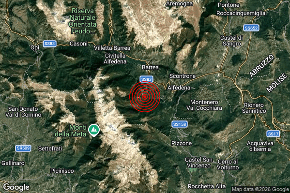 Terremoto 23:13:02 M2.1 epicentro “4 km S Barrea (AQ)”
