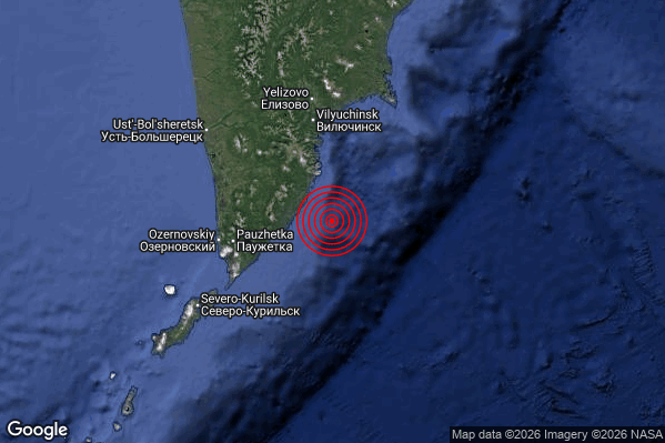 Terremoto 02:39:45 M5.7 epicentro “Near east coast of Kamchatka Peninsula Russia [Sea: Russia]”
