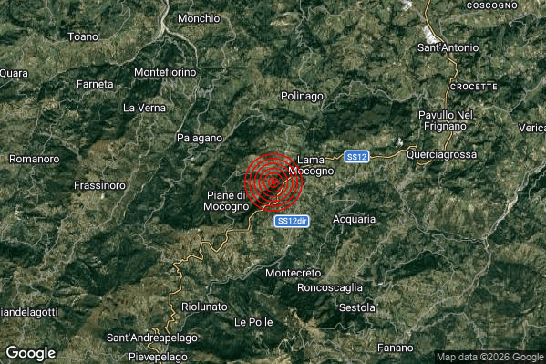 Terremoto 06:38:34 M2.0 epicentro “3 km W Lama Mocogno (MO)” Terremoto 06:38:34 M2.0 epicentro “3 km W Lama Mocogno (MO)”
