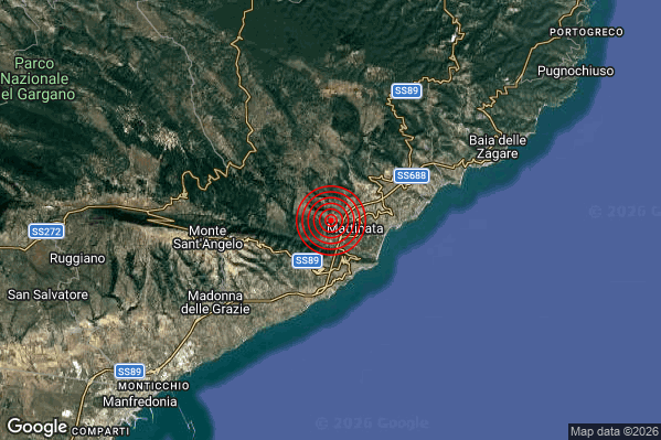 Terremoto 15:01:49 M2.3 epicentro “1 km W Mattinata (FG)” Terremoto 15:01:49 M2.3 epicentro “1 km W Mattinata (FG)”
