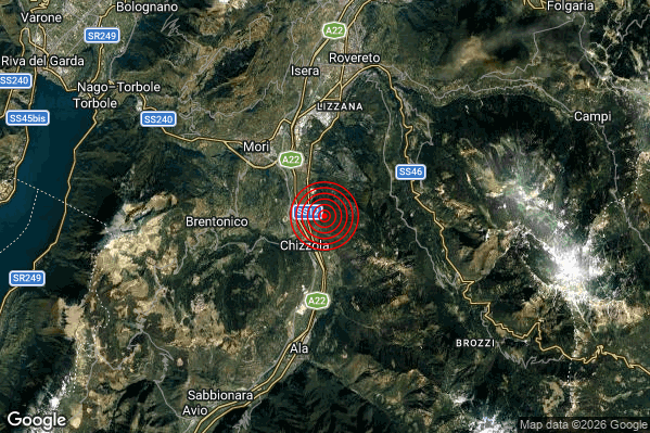 Terremoto 12:33:53 M2.0 epicentro “5 km SE Mori (TN)” Terremoto 12:33:53 M2.0 epicentro “5 km SE Mori (TN)”