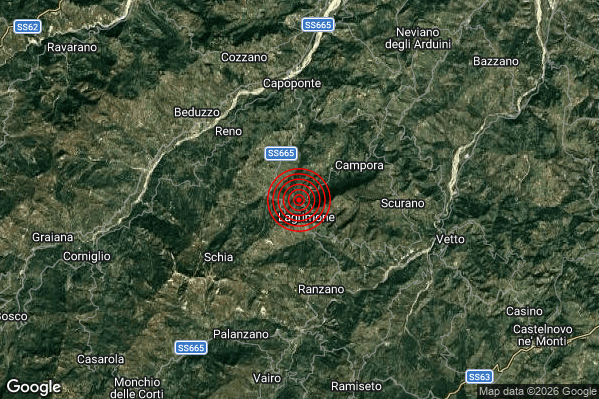 Terremoto 03:14:29 M2.2 epicentro “3 km SE Tizzano Val Parma (PR)” Terremoto 03:14:29 M2.2 epicentro “3 km SE Tizzano Val Parma (PR)”