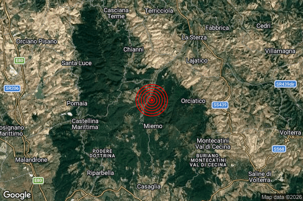 Terremoto 11:52:51 M2.1 epicentro “6 km SE Chianni (PI)” Terremoto 11:52:51 M2.1 epicentro “6 km SE Chianni (PI)”
