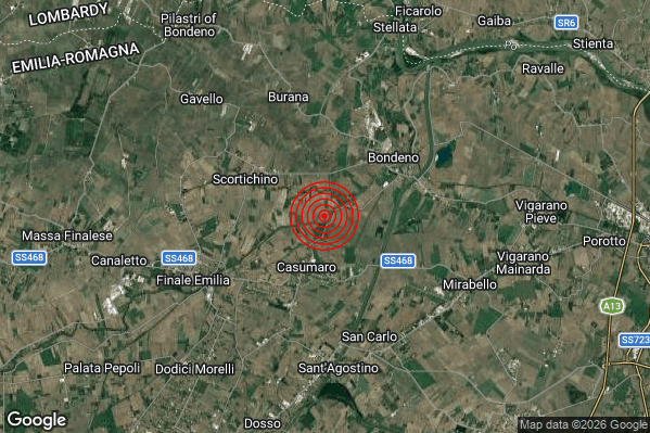 Terremoto 18:19:33 M2.1 epicentro “5 km SW Bondeno (FE)”
