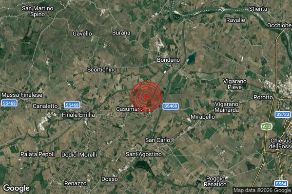 Terremoto 23:19:41 M2.1 epicentro “5 km SW Bondeno (FE)”