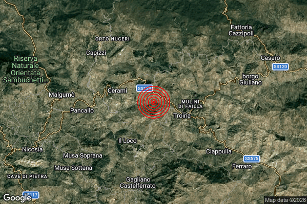 Terremoto 04:45:36 M2.2 epicentro “4 km W Troina (EN)” Terremoto 04:45:36 M2.2 epicentro “4 km W Troina (EN)”