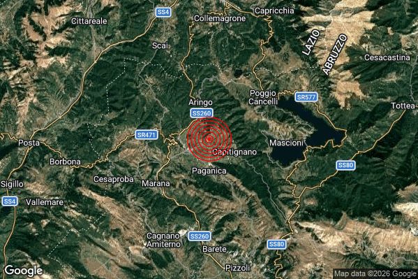 Terremoto 17:33:26 M2.3 epicentro “2 km W Capitignano (AQ)” Terremoto 17:33:26 M2.3 epicentro “2 km W Capitignano (AQ)”