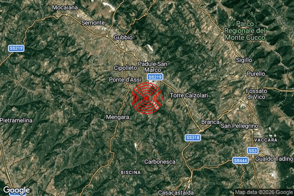 Terremoto 07:47:08 M2.1 epicentro “7 km SE Gubbio (PG)” Terremoto 07:47:08 M2.1 epicentro “7 km SE Gubbio (PG)”