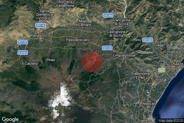 Terremoto 12:24:08 M3.9 epicentro “7 km W Linguaglossa (CT)” Terremoto 12:24:08 M3.9 epicentro “7 km W Linguaglossa (CT)”
