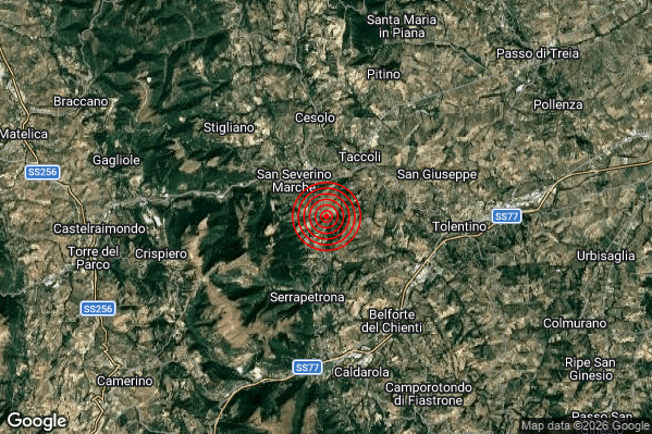 Terremoto 14:17:59 M2.4 epicentro “3 km SE San Severino Marche (MC)” Terremoto 14:17:59 M2.4 epicentro “3 km SE San Severino Marche (MC)”