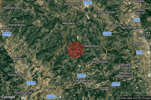 Terremoto 16:23:08 M2.4 epicentro “7 km N Valfabbrica (PG)” Terremoto 16:23:08 M2.4 epicentro “7 km N Valfabbrica (PG)”