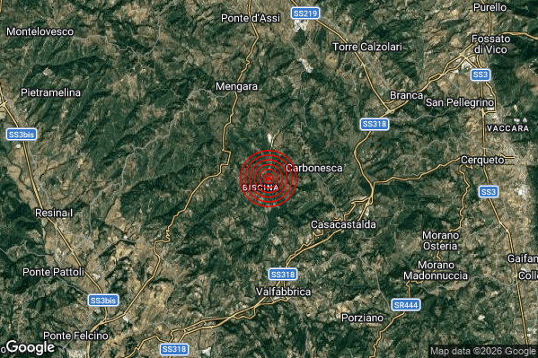 Terremoto 22:21:00 M2.3 epicentro “7 km N Valfabbrica (PG)” Terremoto 22:21:00 M2.3 epicentro “7 km N Valfabbrica (PG)”