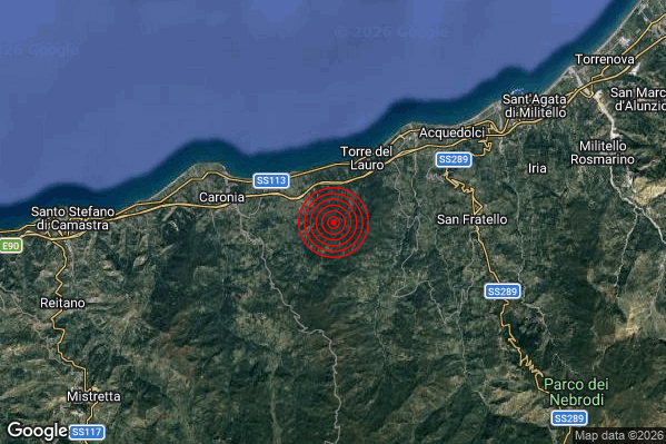 Terremoto 07:23:15 M3.1 epicentro “6 km E Caronia (ME)” Terremoto 07:23:15 M3.1 epicentro “6 km E Caronia (ME)”