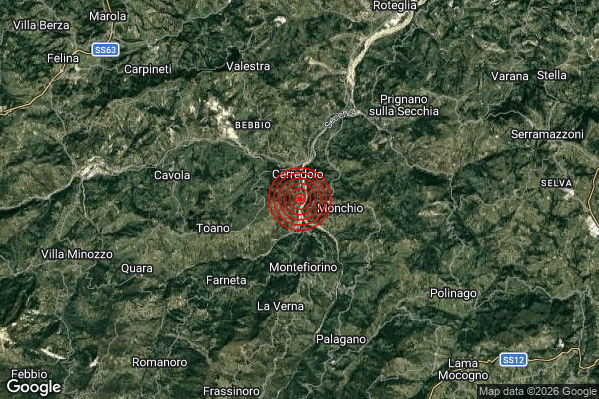 Terremoto 20:26:25 M2.5 epicentro “3 km N Montefiorino (MO)” Terremoto 20:26:25 M2.5 epicentro “3 km N Montefiorino (MO)”