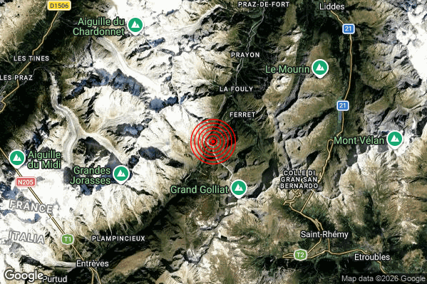 Terremoto 10:44:28 M2.0 epicentro “V3 Monte Bianco (ITALIA FRANCIA SVIZZERA)” Terremoto 10:44:28 M2.0 epicentro “V3 Monte Bianco (ITALIA FRANCIA SVIZZERA)”