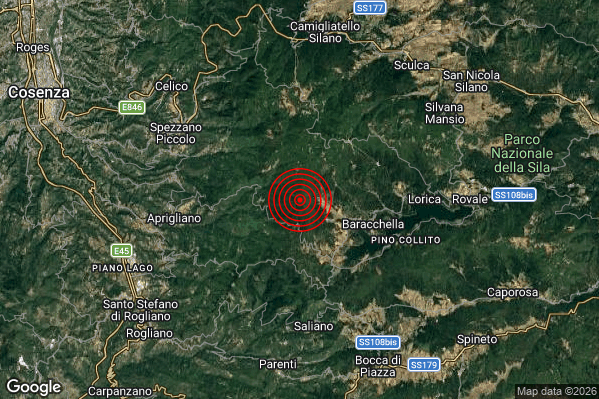 Terremoto 15:47:47 M2.9 epicentro “7 km E Aprigliano (CS)” Terremoto 15:47:47 M2.9 epicentro “7 km E Aprigliano (CS)”