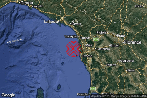 Terremoto 05:51:18 M2.5 epicentro “Costa Toscana settentrionale (Massa-Carrara Lucca Pisa)”