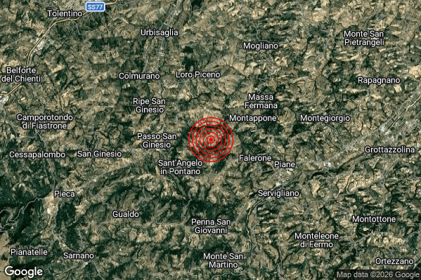 Terremoto 08:28:09 M2.4 epicentro “3 km NE Sant’Angelo in Pontano (MC)” Terremoto 08:28:09 M2.4 epicentro “3 km NE Sant’Angelo in Pontano (MC)”