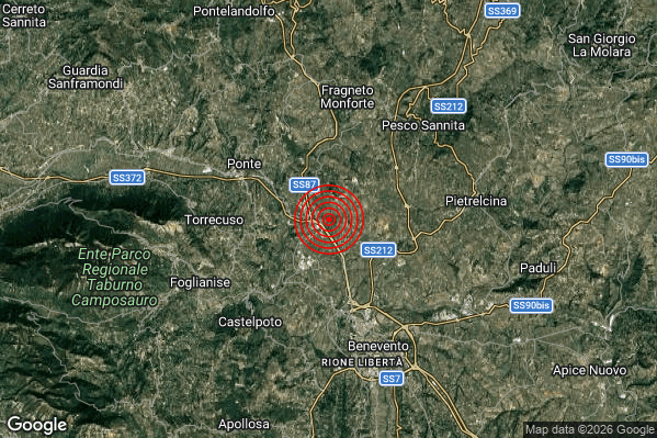 Terremoto 09:13:04 M2.1 epicentro “6 km E Ponte (BN)” Terremoto 09:13:04 M2.1 epicentro “6 km E Ponte (BN)”