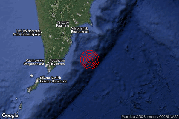 Violento Terremoto M6.0 epicentro Off east coast of Kamchatka Peninsula Russia [Sea: Russia] alle 18:34:41 (16:34:41 UTC)