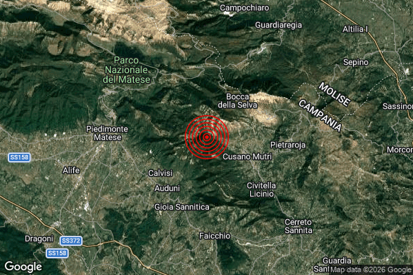 Terremoto 01:13:31 M2.3 epicentro “4 km W Cusano Mutri (BN)” Terremoto 01:13:31 M2.3 epicentro “4 km W Cusano Mutri (BN)”