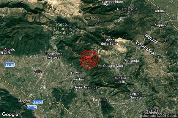 Terremoto 02:02:57 M2.6 epicentro “5 km W Cusano Mutri (BN)” Terremoto 02:02:57 M2.6 epicentro “5 km W Cusano Mutri (BN)”