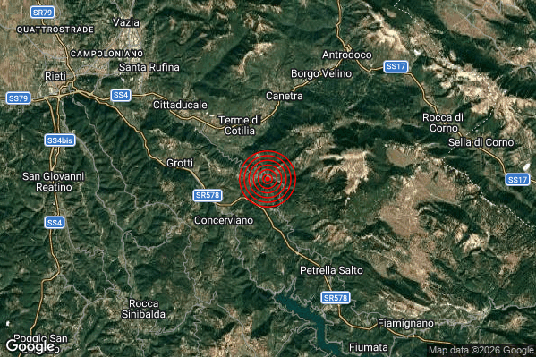 Terremoto 02:54:07 M2.0 epicentro “4 km NE Concerviano (RI)” Terremoto 02:54:07 M2.0 epicentro “4 km NE Concerviano (RI)”