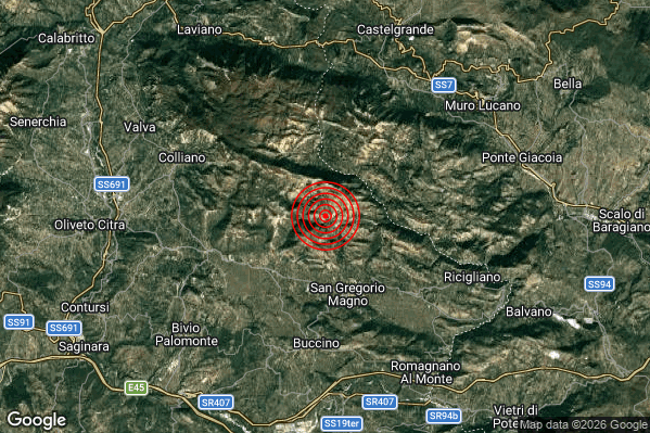 Terremoto 02:49:44 M2.4 epicentro “5 km N San Gregorio Magno (SA)” Terremoto 02:49:44 M2.4 epicentro “5 km N San Gregorio Magno (SA)”