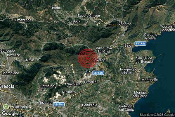 Terremoto 06:38:19 M2.2 epicentro “2 km W Gavardo (BS)” Terremoto 06:38:19 M2.2 epicentro “2 km W Gavardo (BS)”